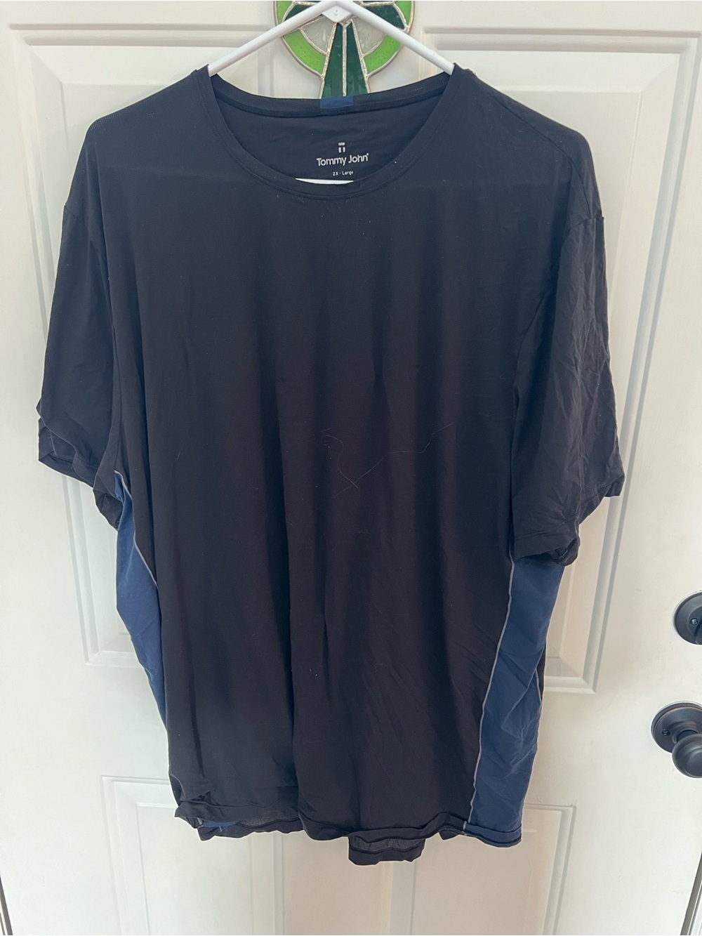 Tommy John Black Short-Sleeve Crew with Navy Side Panels